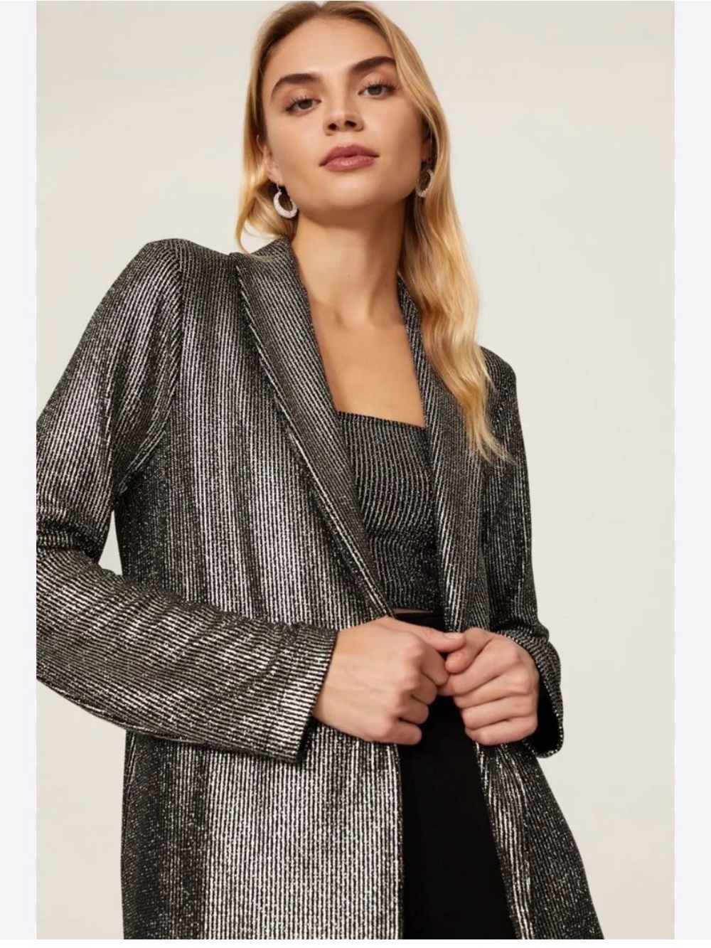 Show Me Your Mumu Felix Metallic Blazer features a distinctive silver and black